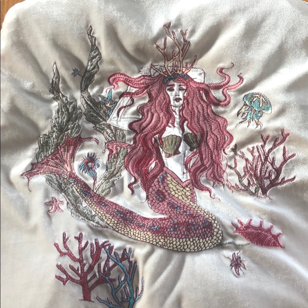 Velvet varsity bomber jacket mermaid appliqué